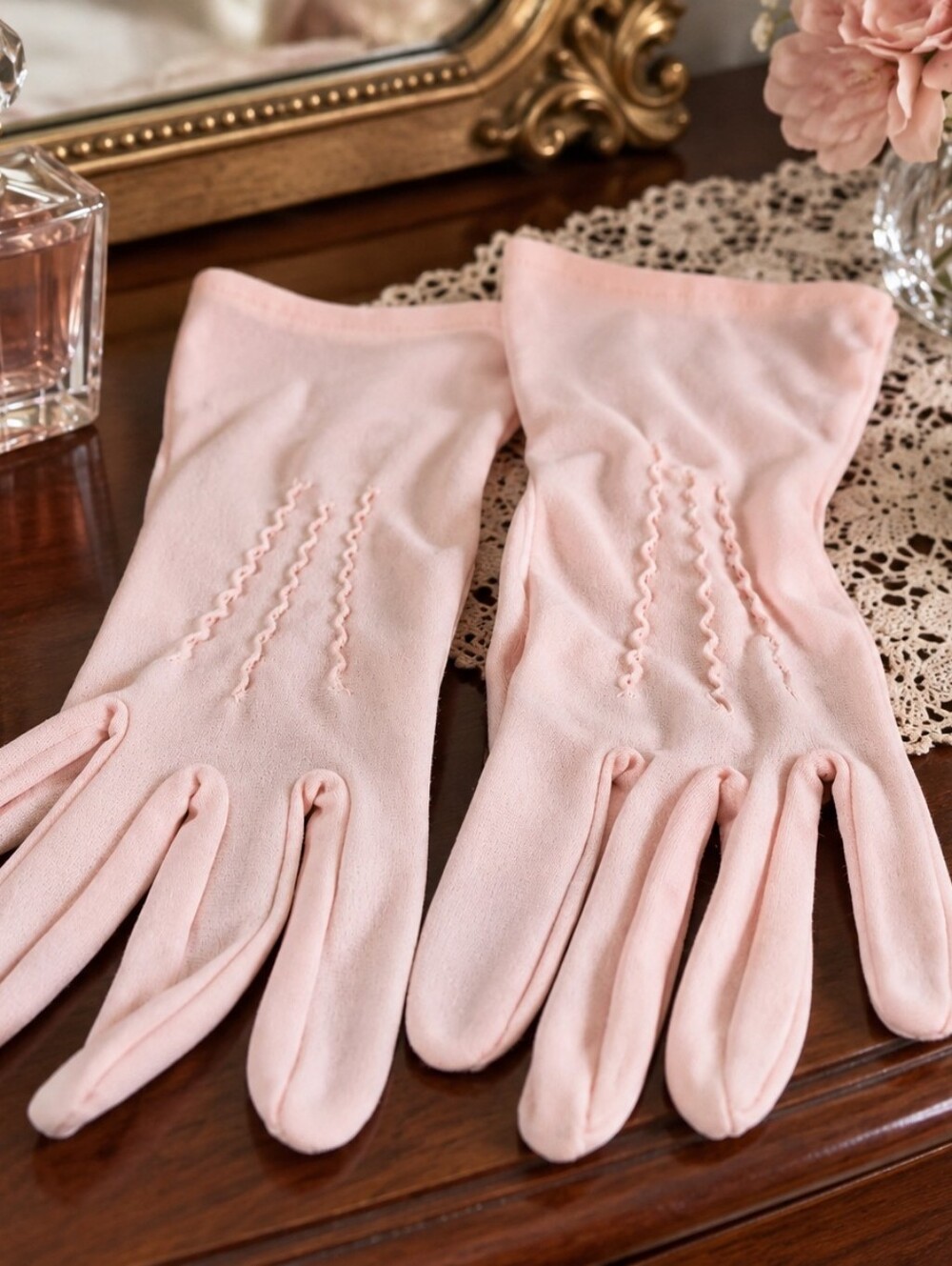 Classic Blush Pink Ladies' Nylon Dress Gloves 1940s